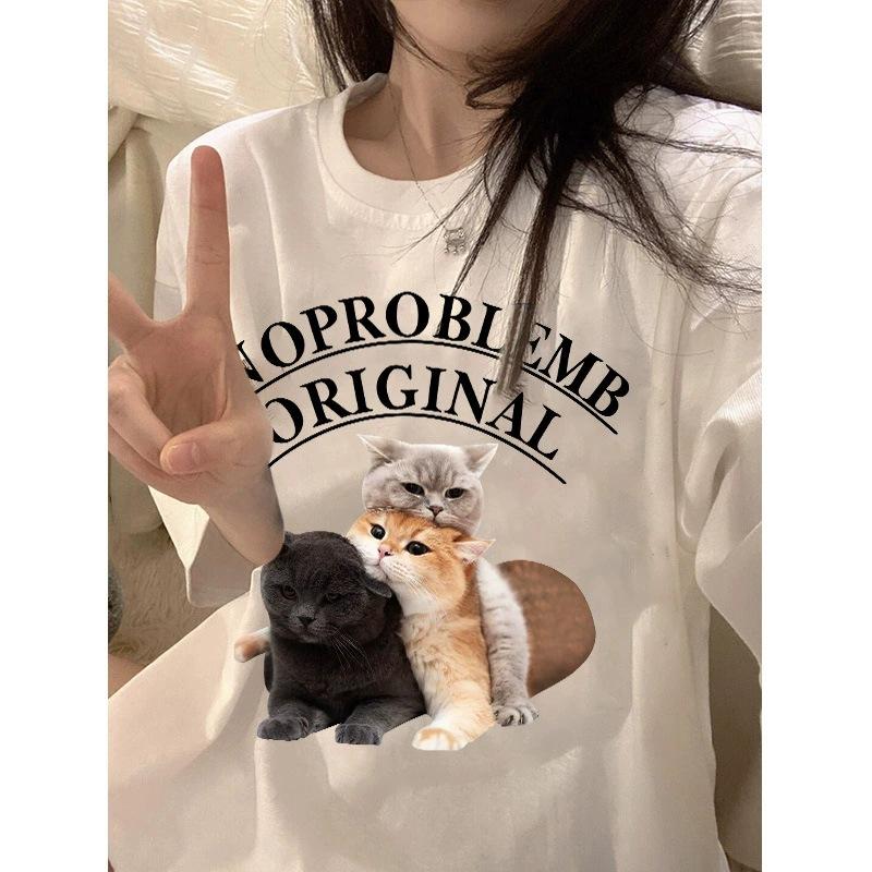 summer Women funny cartoon Print T Shirt harajuku Round Neck loose Casual Y2K Harajuku Tops korean white graphic t-shirts young girl