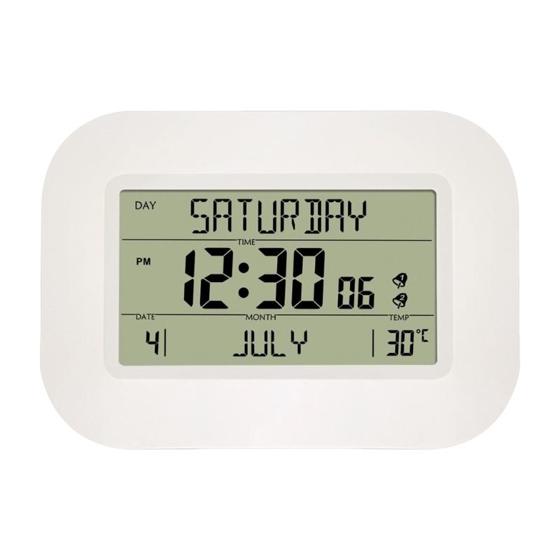 Stylish Digital Clock With Large LCD Display Screen Temperature Sensors And Customizable Alarm Setting Battery Operated белый