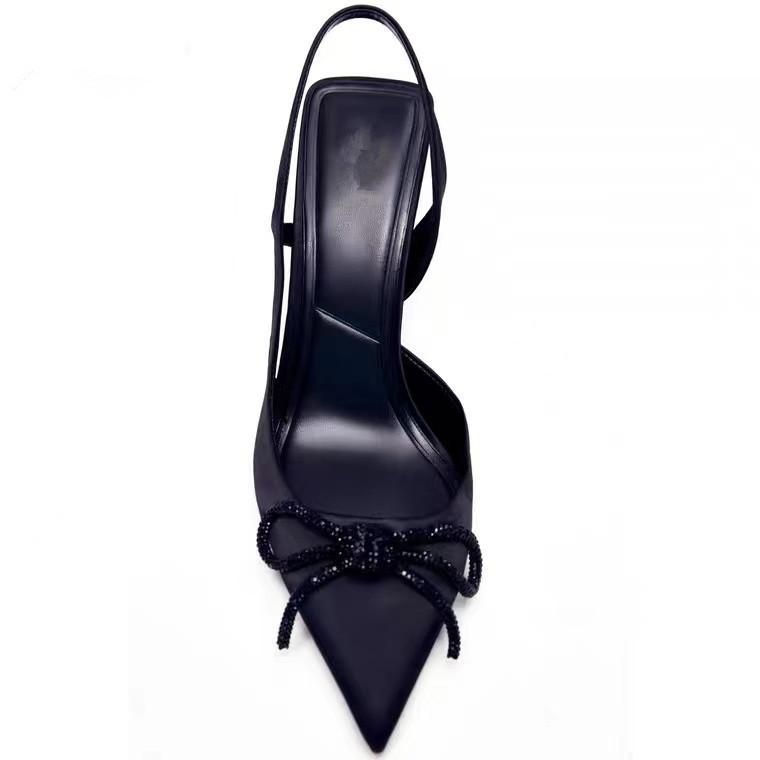 Autumn Winter New Women 'S Shoes Black Shiny Slingback Pointed High -Heeled Mules