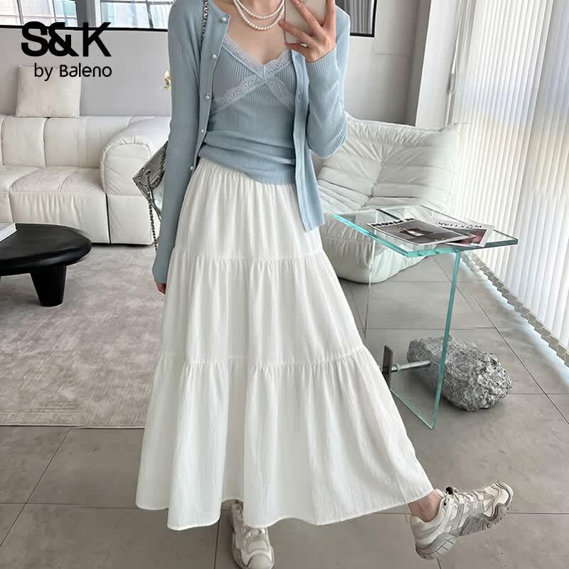 Baleno S&K French Tiered A-Line Midi Skirt One Size белый