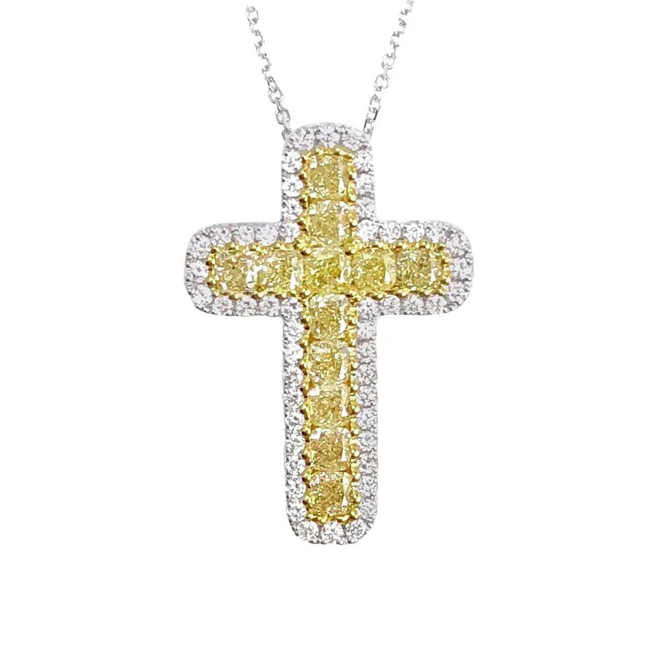 Sparkling Yellow Cubic Zirconia Necklace for Women's Wedding Anniversary Party Luxury Accessories Gifts Fashion Jewelry Pendant