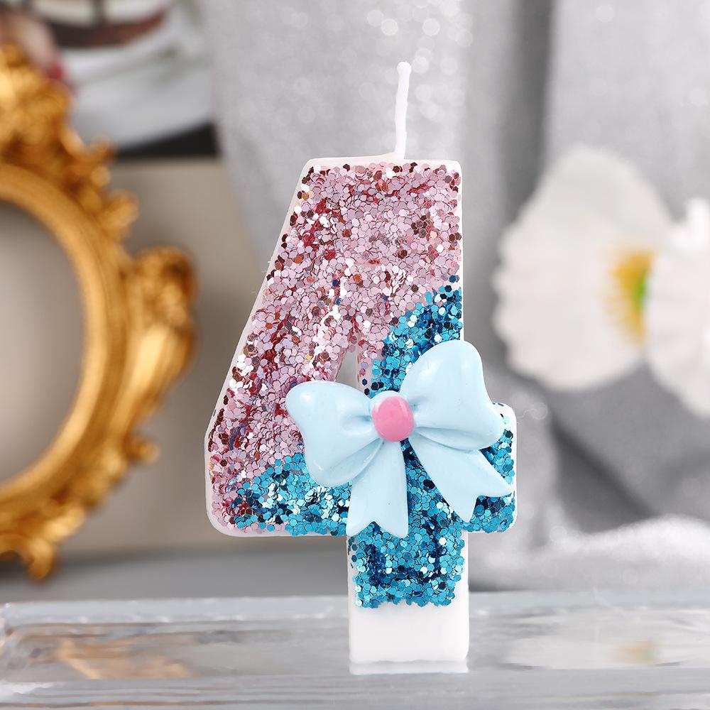 0-9 Birthday Digital Candles, 3D Design of Birthday Candles, Cake, Birthday Party (Blue Bow)
