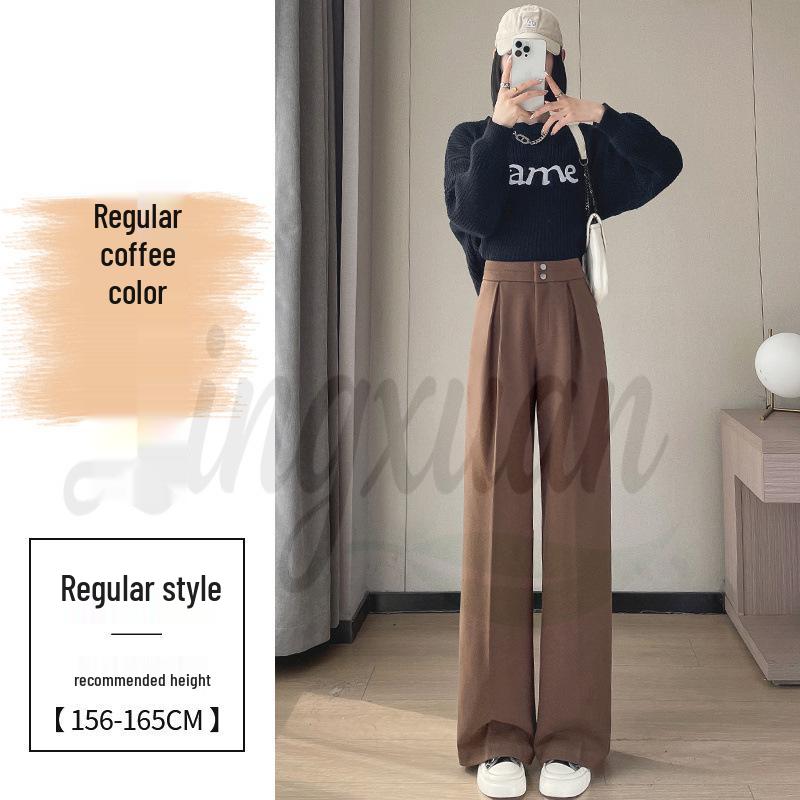 

2026 Women s High Waist Velvet Wool Wide-Leg Pants - Floor Length, Slim Fit, Casual Spring Style XS