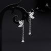 925 Silver Needle Zircon Butterfly Chain Tassel Stud Earrings For Women Cute Jewelry Piercing Hole Accessories