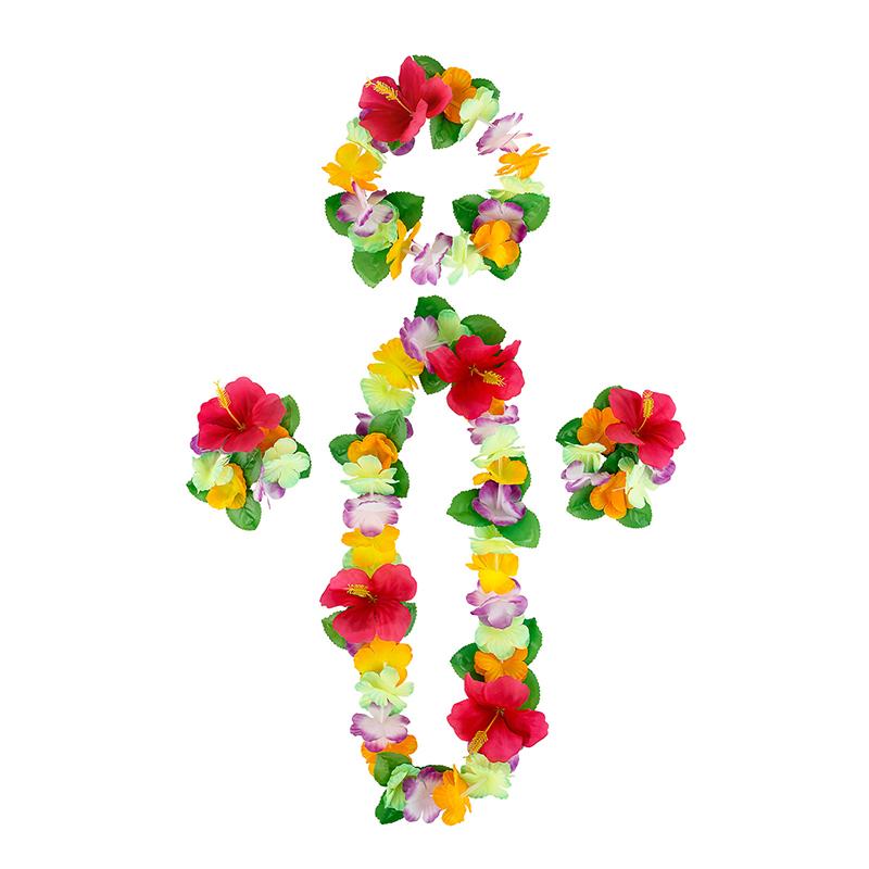 4Pcs/Set Hawaiian Flower Leis Garland Necklace Wreath Petal Headband Bracelet Beach Party Decor Wedding Dressing Accessories