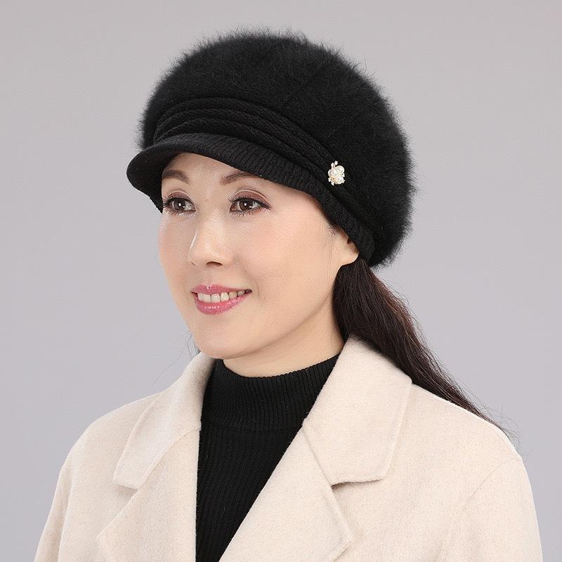

Зимняя шапка женская модная из кроличьего меха с густым ворсом теплая с защитой ушей осенне-зимний вязаный берет восьмиугольная шапка average size [separate hat, excluding scarf] чёрный