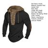 Men Spring Hoodie Pleated Shoulder Colorblock Drawstring Hooded Top Long Sleeve Pullover Lace-up Retro Daily Sport Hoodie