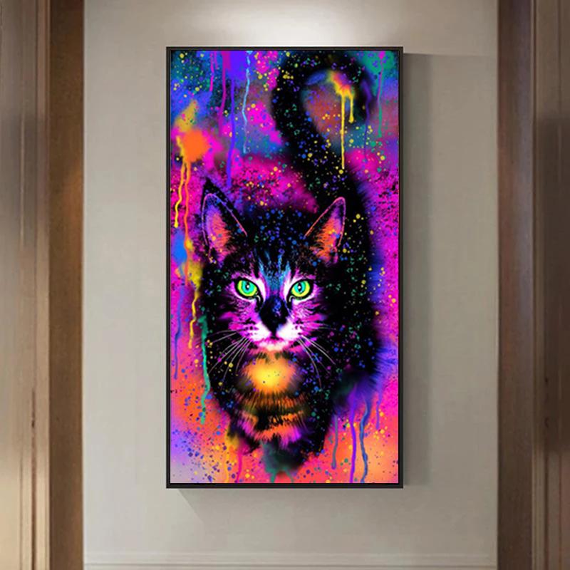 Modern Graffiti Color Animal Cute Cat Poster and Prints Canvas Painting Wall Art Picture for Living Kids BedRoom Home Decoration No Frame