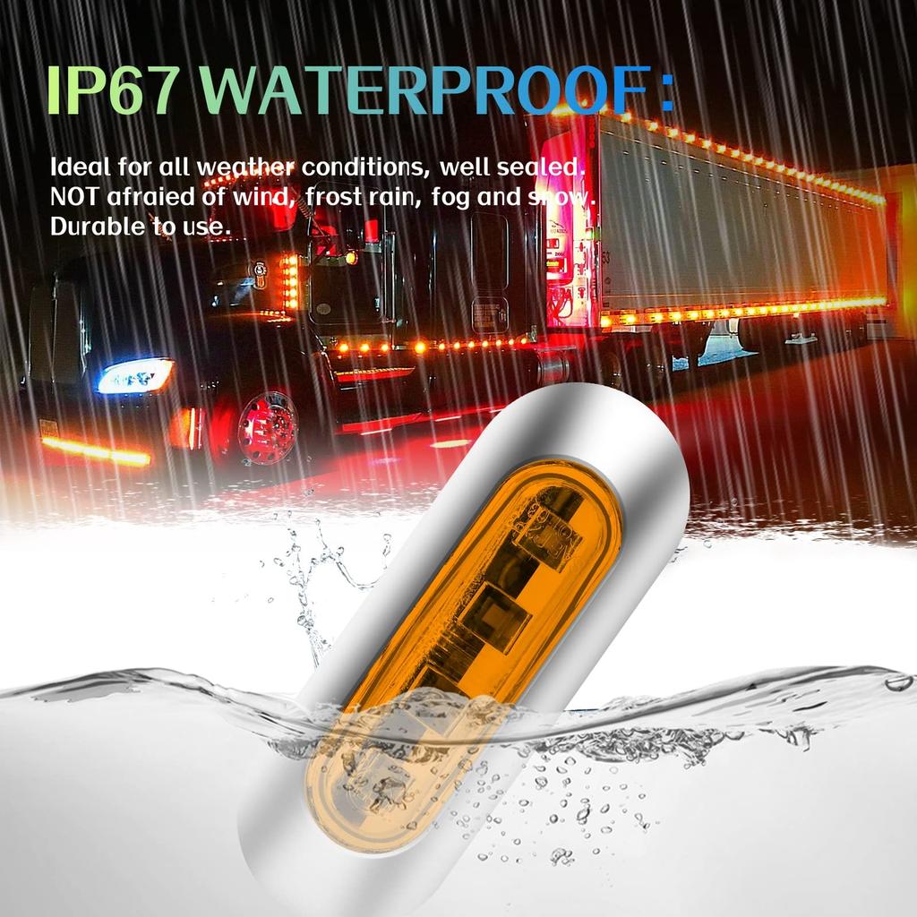 LED Side Marker Lights Side Lamps 12V 24V High Brightness Waterproof Suitable for Yellow 4-LED Universal, Trucks, Trailers, Buses, Boats,