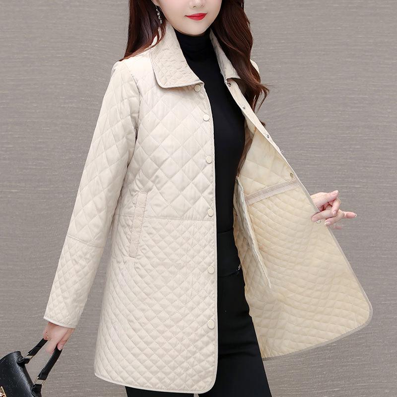 Plus Size Mid-Length Cotton Jacket for Women, 2024 Autumn/Winter, Middle-Aged Mother's Outerwear