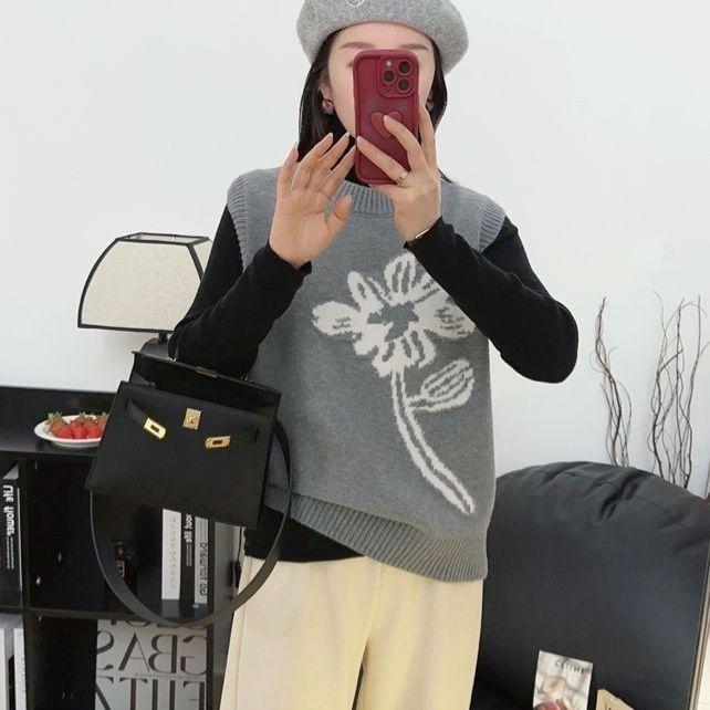 WTEMPO Jacquard Knitted Vest Spring and Autumn Sleeveless Knitted Vest Women's Vest