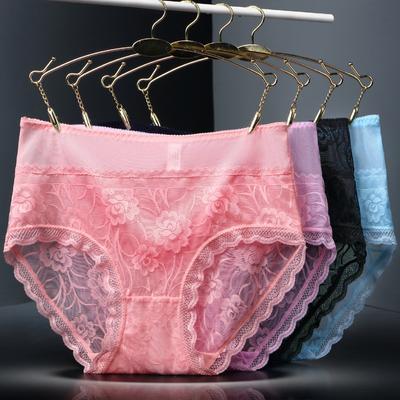 Sexy Lace Traceless Women's Underwear Lifting Hips and High Waist Fat Large Size Briefs Cotton Bottom Crotch