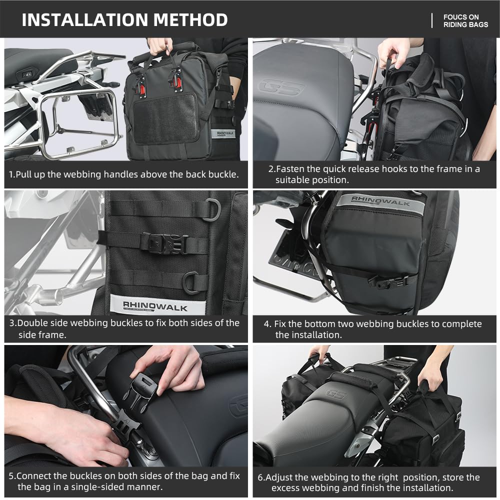 Rhinowalk Motorcycle Waterproof Motorcycle Side for All Adventures and Motorcycle Rack 1 Saddlebags, Packs, Quick-Release Bags, 25L, Sports, (Black,