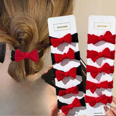 Korean Red Sweet Bowknot Hair Bands for Girls Scrunchies Simple Black Elastic Hair Ties Ropes Ponytail Holder Fashion Headwear