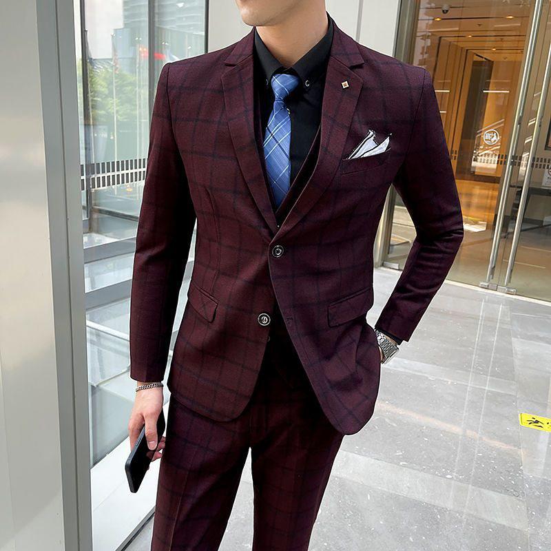 Herren Casual Frühling/Herbst Koreanischer Stil Blazer Anzug Set - Trendy, Gutaussehend Hochzeits Smoking