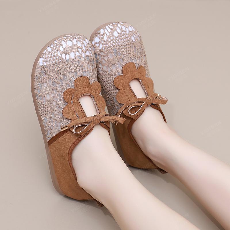 Fashion Women's Lace Mesh Fisherman Sandals Fashion Breathable Slip-On Platform Shoes Lightweight Non-Slip Rubber Sole Casual Summer