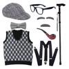 100 Days Of School Halloween Grandpa Costume Set Old Man Costume Set Hat Glasses Mustache and Eyebrows for Kids Boys
