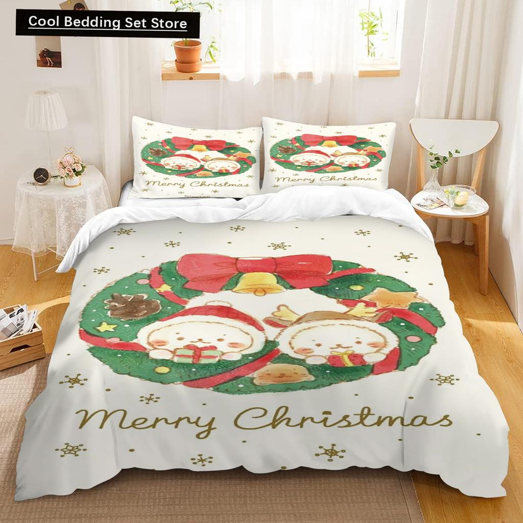 Comforter Christmas Snowman Cartoon Kids Lightweight 3D Printing Bedding Set 2/3 Piece Bedding Set For Kids Adult Gift