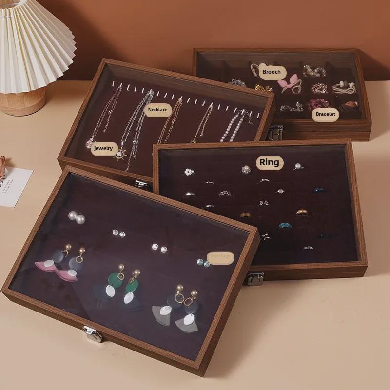 Walnut Wood Jewelry Storage Box with Lid for Bracelets, Necklaces, Rings, and Earrings