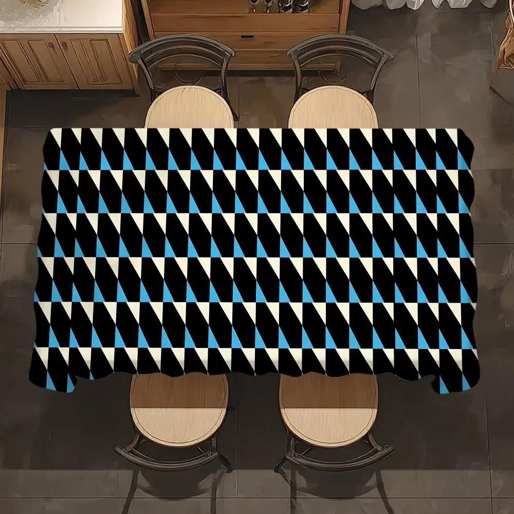 Modern Geometric Tablecloth Blue Black Diamond Pattern Waterproof Polyester Picnic Blanket Camping Table Cover Dining Decor