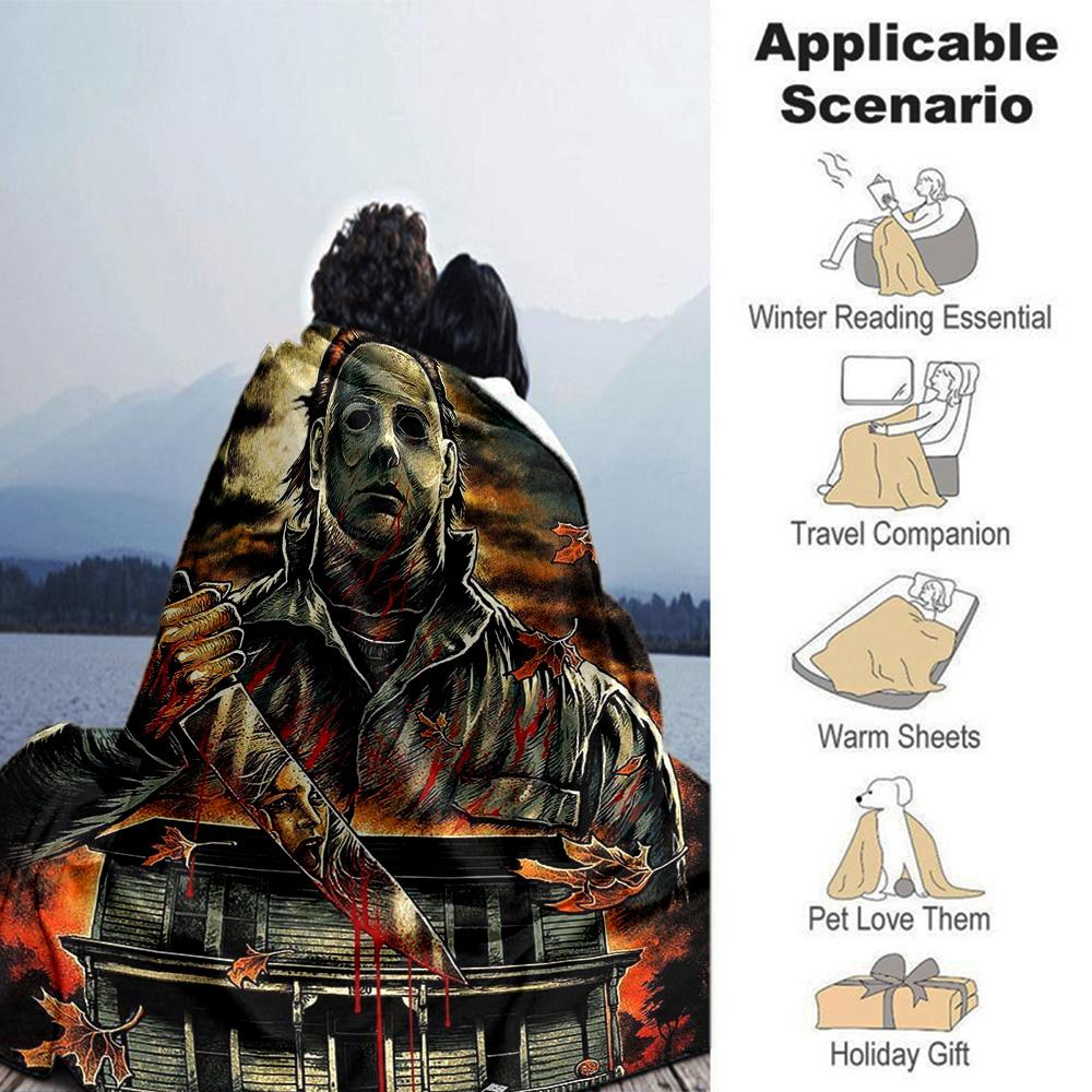 Halloween Horror Icon Flannel Blanket Super Soft Warm Cozy Blanket For Sofa Bed Office Travel Allseason Home Decor Gift