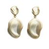 Real Gold Tone Silver Needle Geometric Hammered Earrings for Women - European & American Style Smooth Alloy.