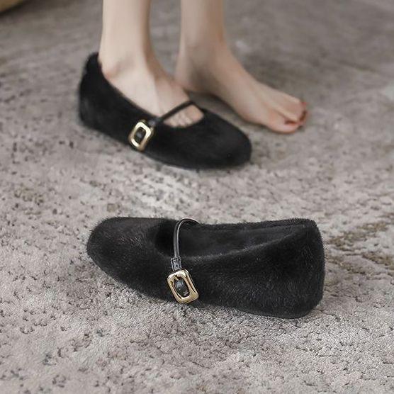 French heightening fluffy shoes single shoes women's 2025 new autumn and winter gentle small plush warm beanie shoes