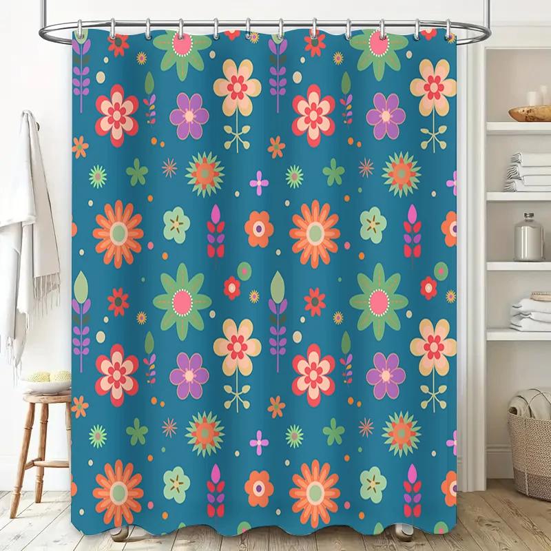 Blue Floral Shower Curtain Bath Decor with Spring and Summer Garden Print Pattern for Bathroom Decorations 72x78 Inches (180*200