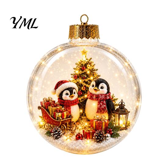 Decorative Holiday Lighted Scenes Glowing Christmas Story Ornament, Light-Up Ball with Warm LED Light, Mini Acrylic Festive Tree Baubles Scene