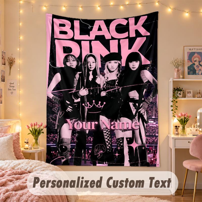 Custom Personalized Tapestry,BLACKPINK Print Custom Name Text Wall Art Hanging for Bedroom