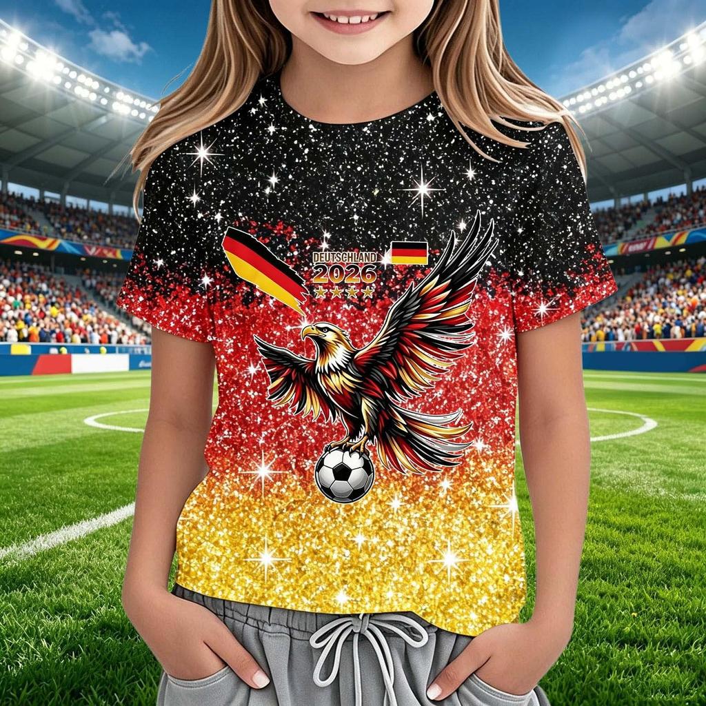 Kids Crew Neck Short Sleeve Soccer Fan Shirt World Cup Supporter Tee Lightweight Breathable Comfortable Fit Youth Top