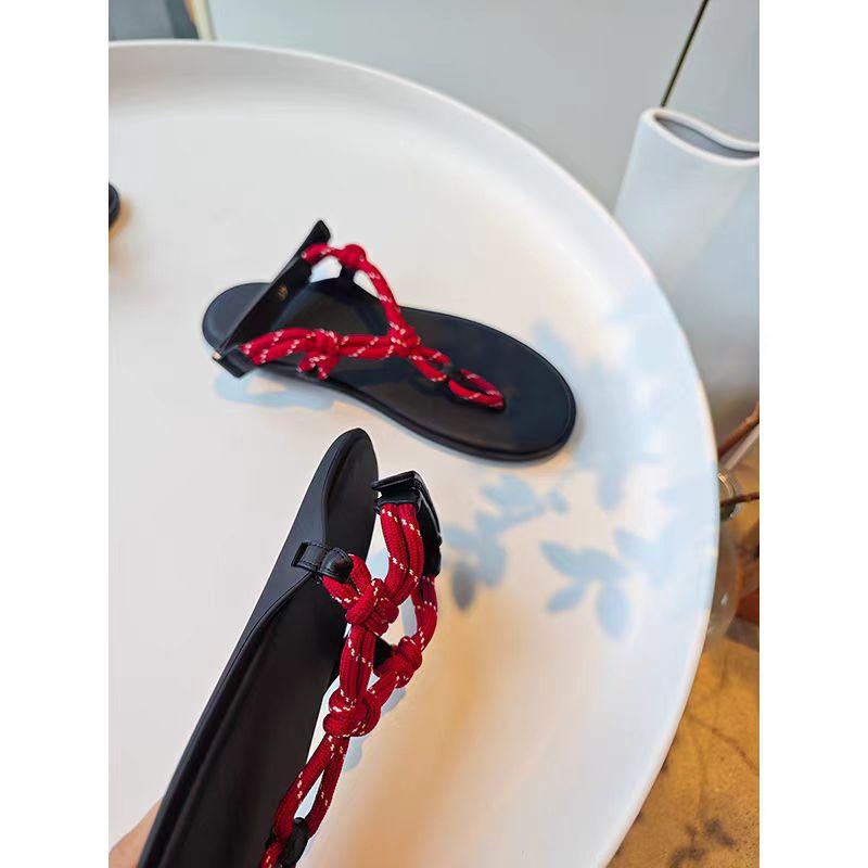 

Show model~ A miu knot toe herringbone casual Velcro sandals women s shoes 35 красный