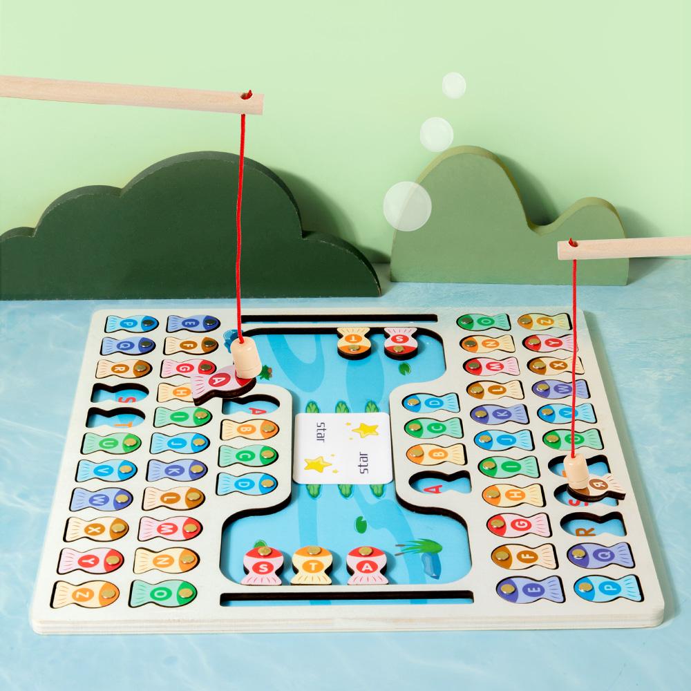 Montessori Magnetic Wooden Fishing Game Toy for Toddlers Alphabet Fish Catching Counting Games Puzzle Preschool Learning ABC Toy