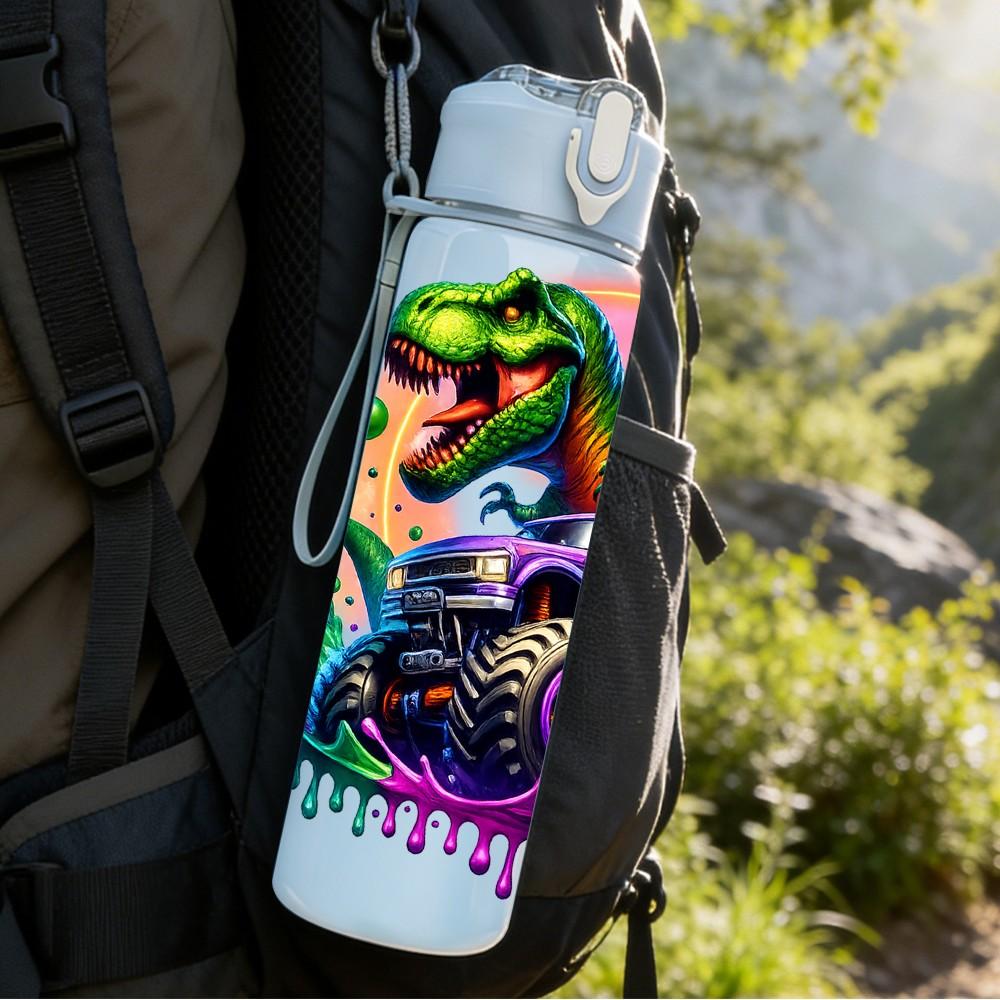 1PC Colorful Dragon DJ Music Cartoon 750ml Color Plastic Sports Water Bottle Leakproof Flip Straw Lid Suitable for Sports Office Home Use