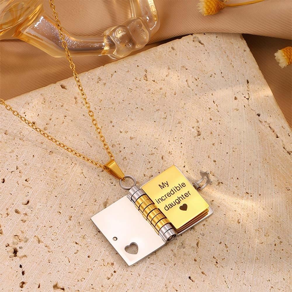 Titanium Steel Opening Book Pendant Stainless Steel Girls Text Locket  Mother's Day
