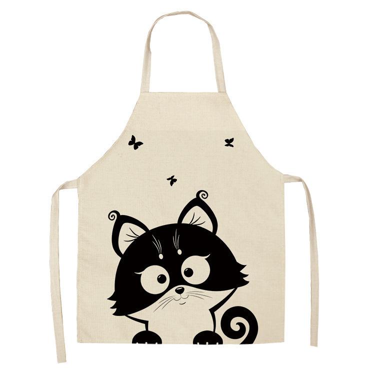 unframed 1 Pcs Cute Cat Pattern Kitchen Apron For Women Bibs Household Cleaning Pinafore Home Cooking Aprons Chef Apron For Man