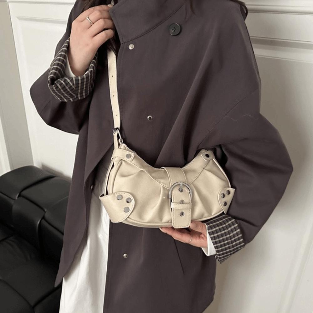 Pleated Y2k Shoulder Bag Hobo Bag Spicy Girl Handbag Vintage Buckle Underarm Bag Women