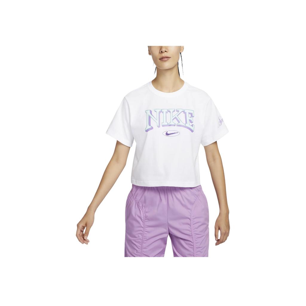 Nike Sportswear Logo Print Round Neck Short Sleeve T-Shirt Women Tops White FZ2856-100