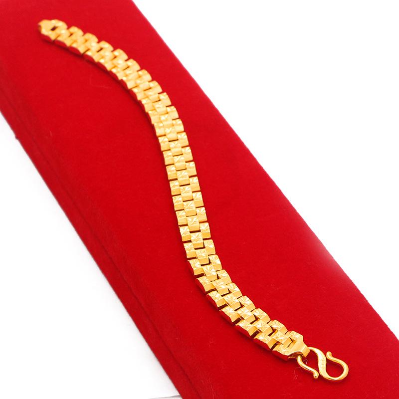 Náramek s tankovým řetízkem z evropských mincí pozlacený 24K zlatem - Unisex módní šperk, Imitace pískového zlata.