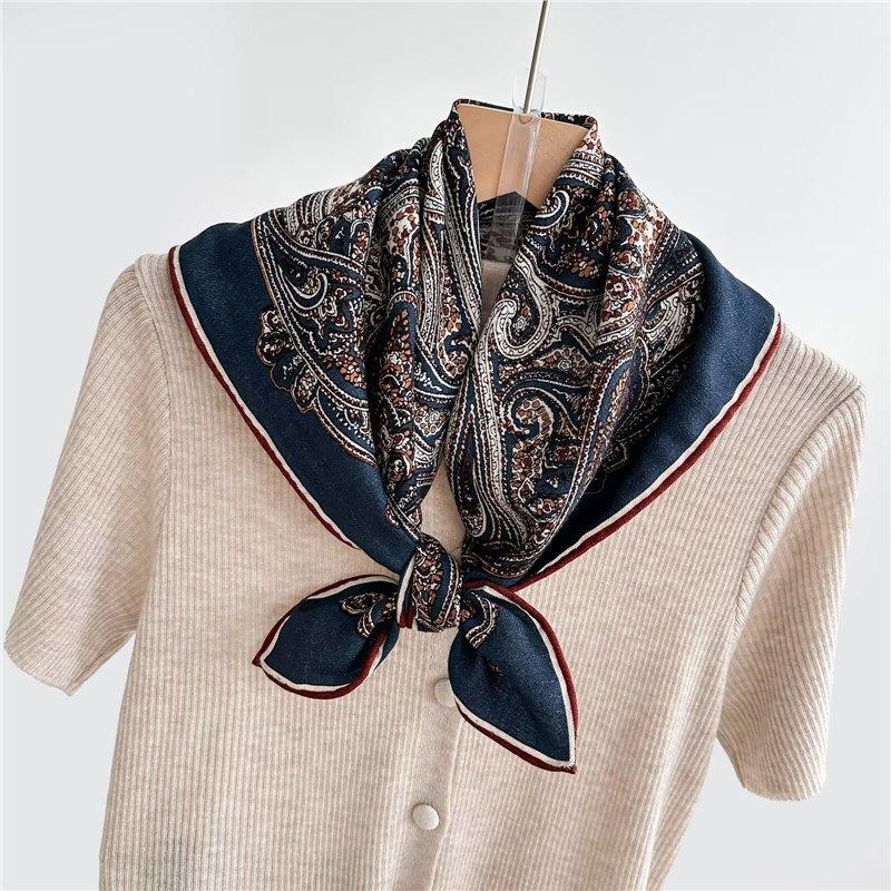 Fashion 70% Wool 30% Real Silk Scarf For Women Shawls Wraps Foulard Scarves Square Pashmina Female Hijab Bandana Kerchief 62Cm