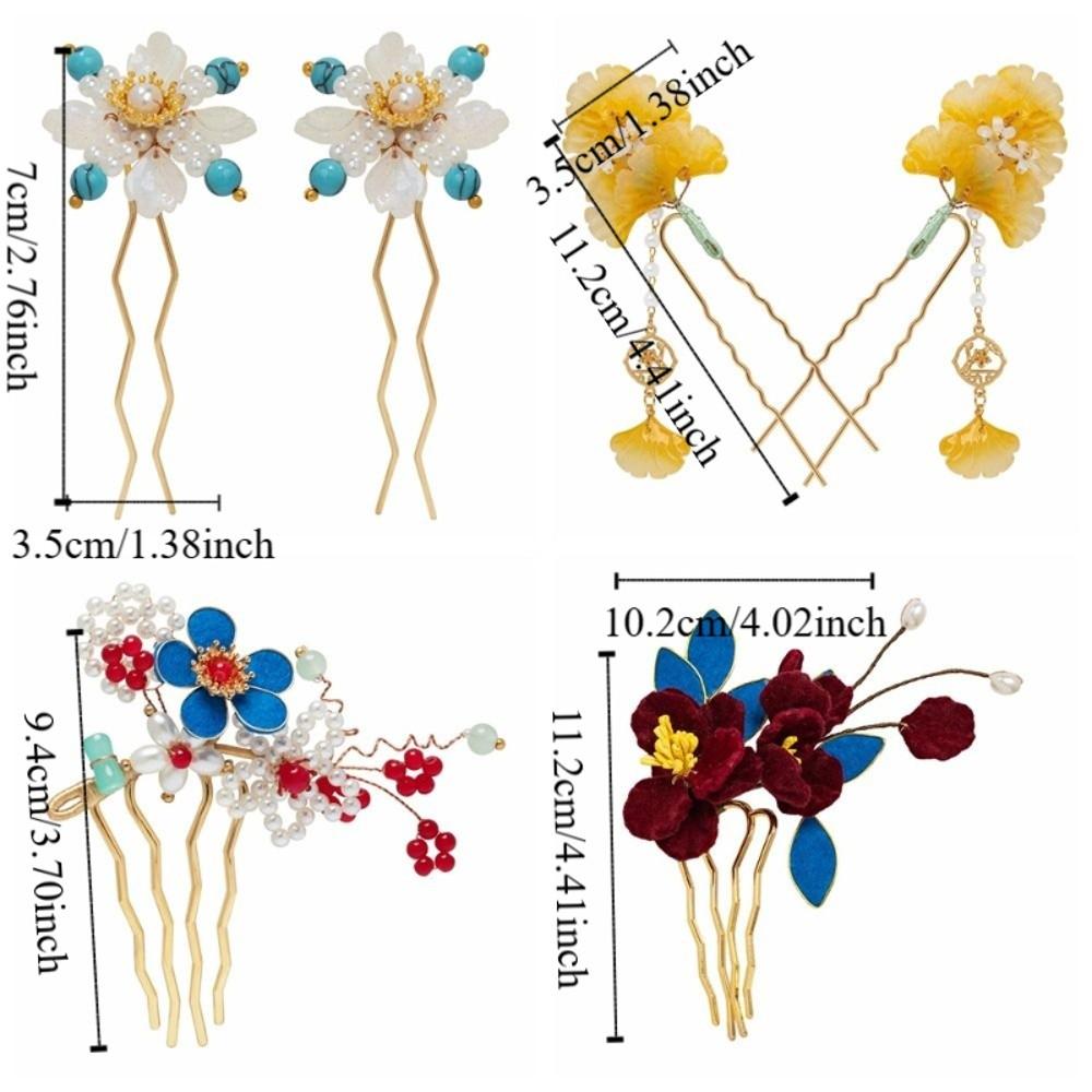 Flower Ancient Hair Stick Pearl Hair Sticks for Buns Flower Hair Comb Tassel Hair Chopstick Chinese Style Hair Stick Jewelry