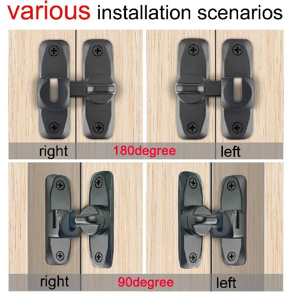 2 in 1 Barn Door Lock, 90/180 Degree Flip Sliding Latches, Gate Latch for Doo