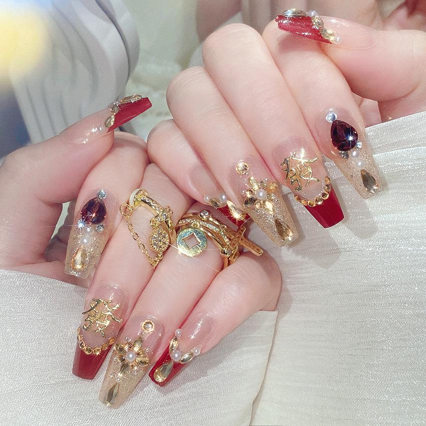 Premium Long Sparkle Handmade Faux Nails - Brightening Nail Art Stickers