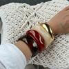 Salircon Fashion Exaggerated Acrylic Resin Wide Bangles Women Hip Hop Gold Color Geometric Heavy Metal Bangles Bracelet Jewelry
