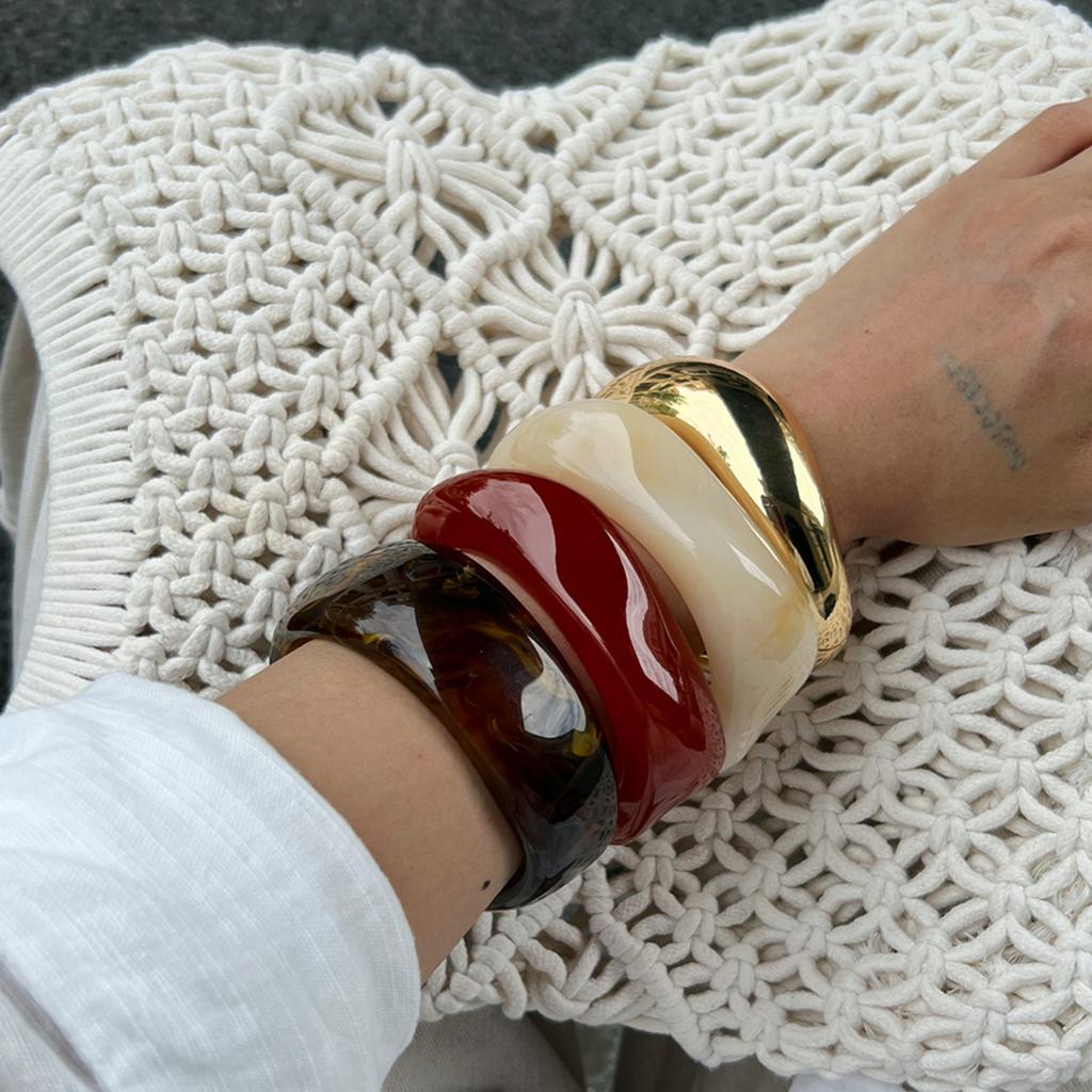 Salircon Fashion Exaggerated Acrylic Resin Wide Bangles Women Hip Hop Gold Color Geometric Heavy Metal Bangles Bracelet Jewelry