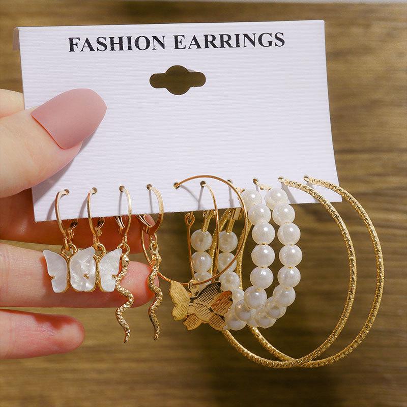 XP17 Gold Geometric Pearl Hoop Earring Set