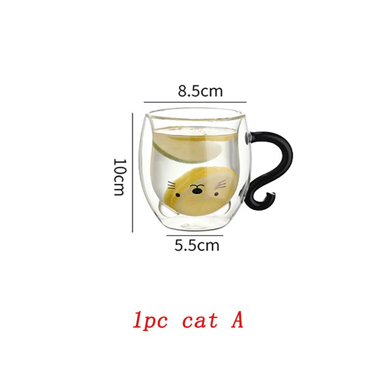 250ml Cartoon Katze Doppelwandiges Glas Niedliche Kaffee-Tee-Tasse Hitzebeständige Kaffeetasse Henkel Espressotasse Für Latte Cappuccino