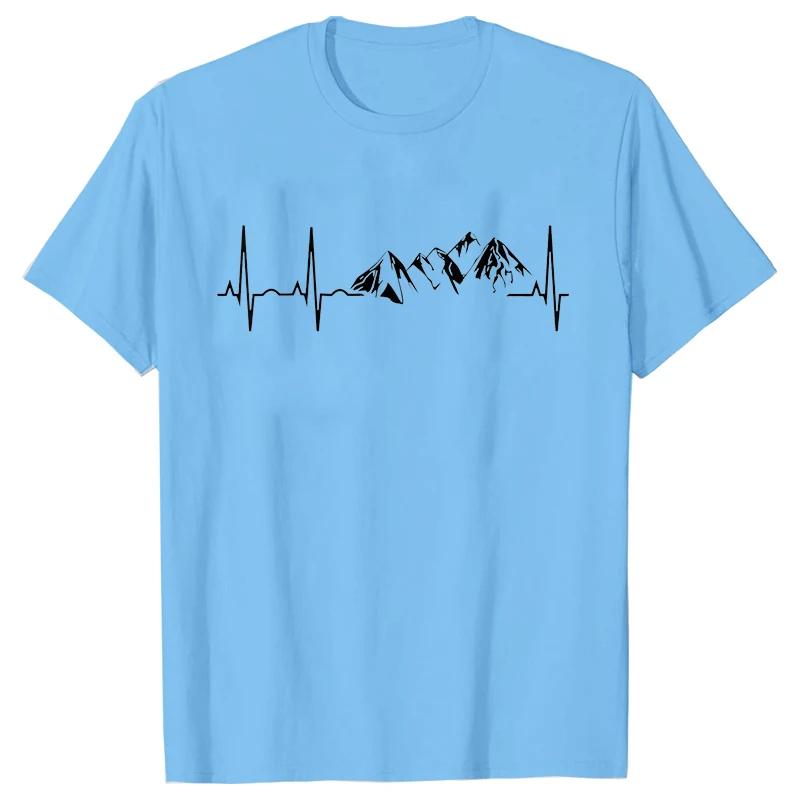 Herrenbekleidung Neuheit Mountain Heartbeat Pulse Line T-Shirt Klettern Wandern Grafik Tees Kurzarm Vatertag T-Shirt Männer