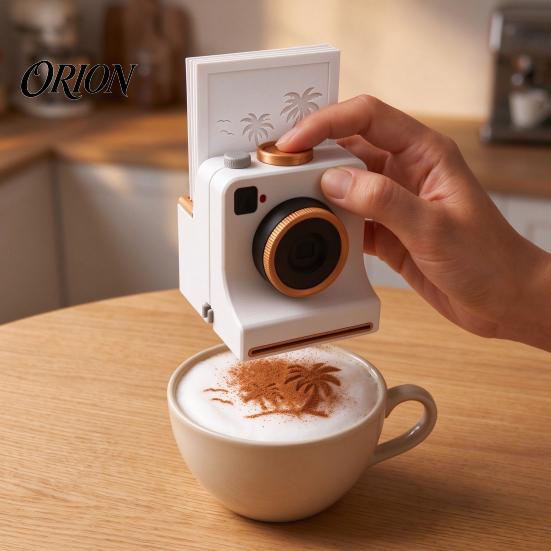 Milk Foam Pattern Maker 3D Printed Latte Art Camera, Manual Cocoa Powder Printer with 4 Coffee Gadgets for Guests Template Cards Cappuccino