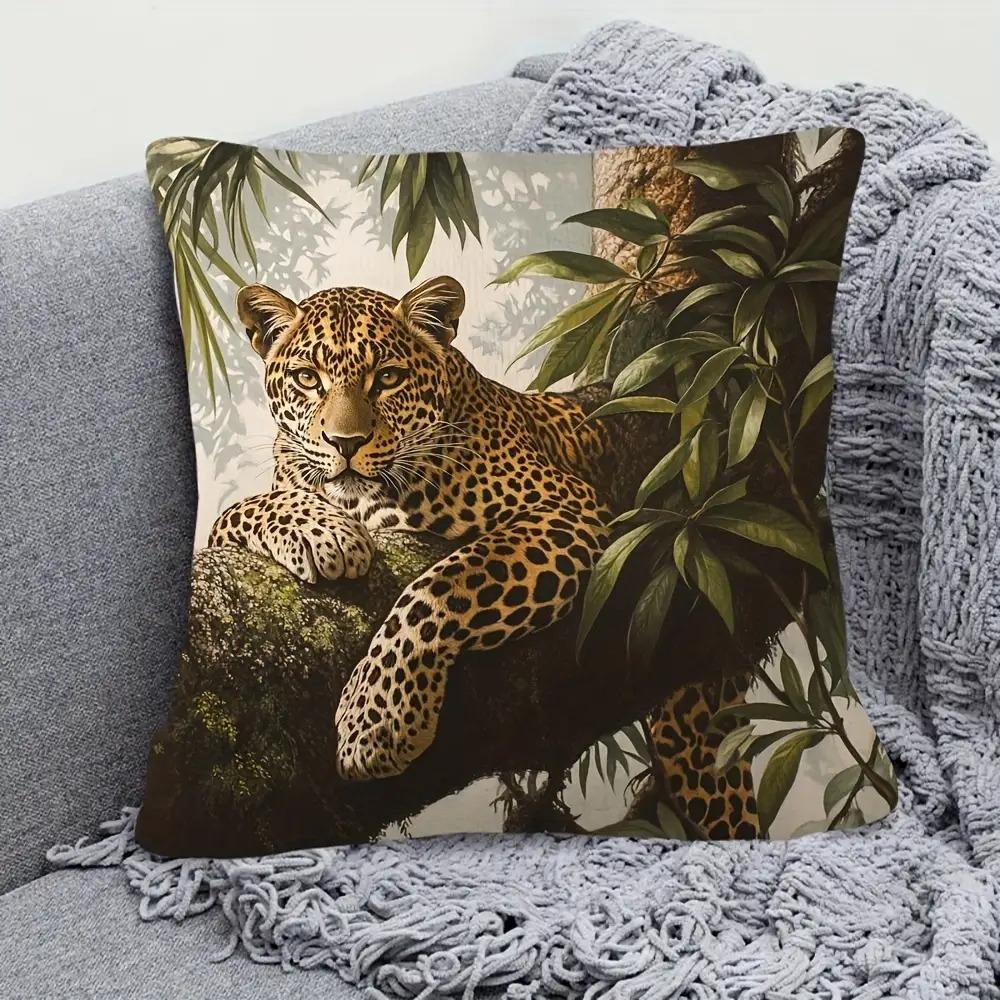 2D Vlakke - Vintage Jungle Luipaardprint Sierkussenhoes Wilde Dier Decoratieve Kussenhoes Voor Bank Slaapkamer Woonkamer Peach skin 18*18(CM)-1Pcs